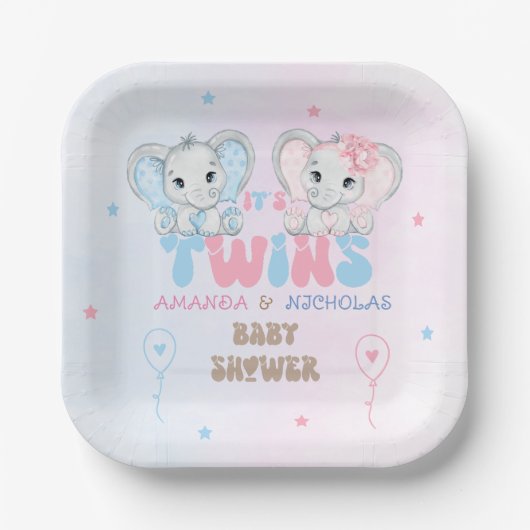 Twins Baby shower Boy Girl Papieren Bordje (Voorkant)