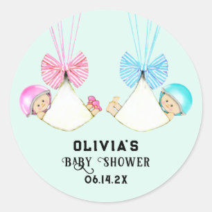 Twins Baby shower Classic Round Sticker