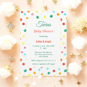 Twins Baby shower Colorful Fiesta Confetti Kaart