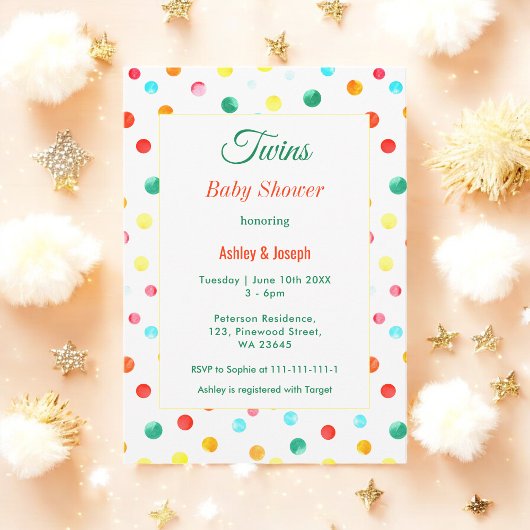 Twins Baby shower Colorful Fiesta Confetti Kaart