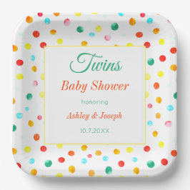 Twins Baby shower Colorful Stippen Patroon Papieren Bordje