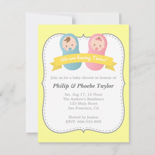 Twins Baby shower - Cute Baby Boy and Girl Kaart (Voorkant)