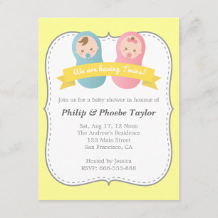 Twins Baby shower - Cute Baby Boy and Girl Kaart