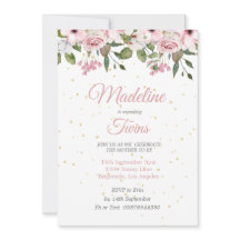 Twins Baby shower Cute Lion Pink Floral Gold