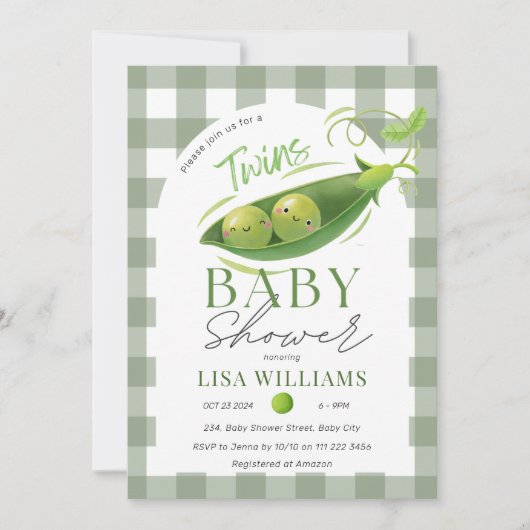 Twins Baby shower erwten in een pod jongens meisje Kaart (Voorkant)