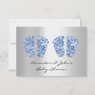 Twins Baby shower Feet Glitter Blue Boys Grey Kaart