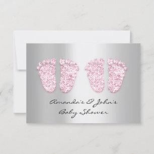 Twins Baby shower Feet Glitter Gray Pink Girls Kaart