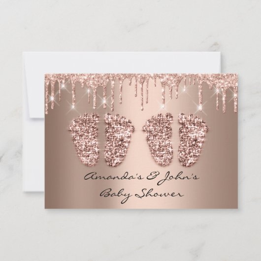 Twins Baby shower Feet Glitter Roos drijft meisjes Kaart (Achterkant)