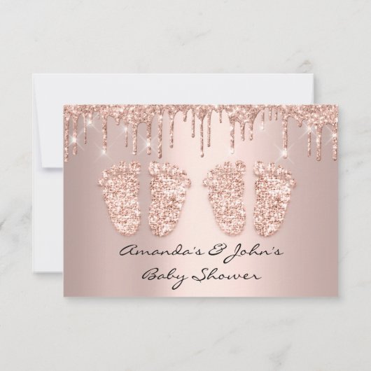 Twins Baby shower Feet Roos drijft meisjes Kaart (Achterkant)