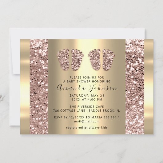 Twins Baby shower Feet Roos Glitter Boy Girly Kaart (Voorkant)