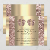 Twins Baby shower Feet Roos Glitter Boy Girly Kaart (Voorkant / Achterkant)