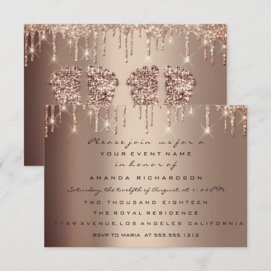 Twins Baby shower Feet Roos Gold Drives Girl Boy Kaart (Voorkant / Achterkant)