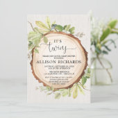 Twins baby shower, genderneutraal tweelingrustiek kaart (Staand voorkant)