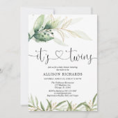 Twins baby shower groen en goud eenvoudig elegant kaart (Voorkant)