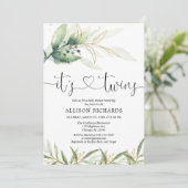 Twins baby shower groen en goud eenvoudig elegant kaart (Staand voorkant)