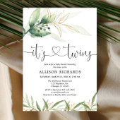 Twins baby shower groen en goud eenvoudig elegant kaart