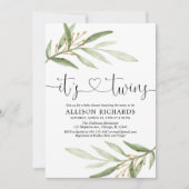 Twins baby shower, groengroen goud modern kaart (Voorkant)