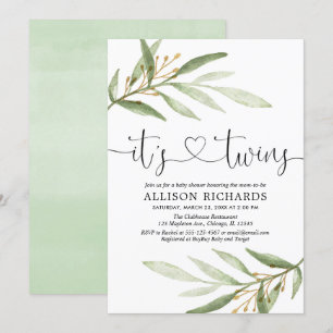 Twins baby shower, groengroen goud modern kaart