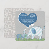 Twins Baby shower Hart Olifanten Grijs Blauw Groen Kaart (Voorkant / Achterkant)