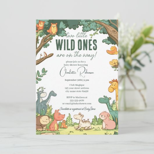 Twins baby shower I Schattigee Bossen Kaart (Staand voorkant)