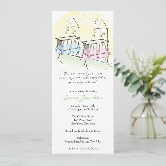 Twins Baby shower Invitation - Baby Wiegjes Kaart (Staand voorkant)