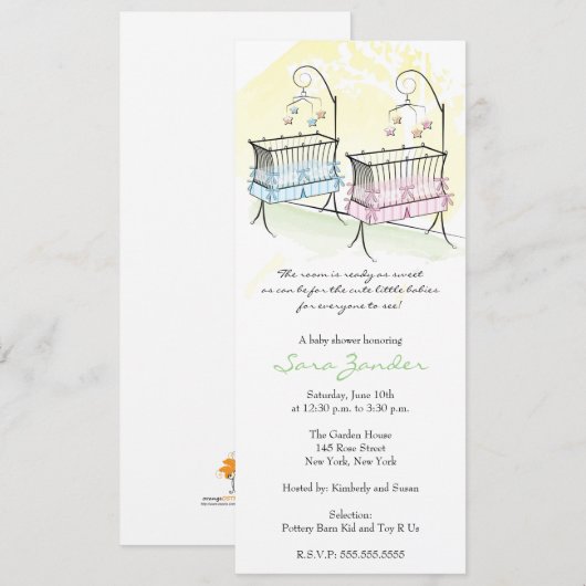 Twins Baby shower Invitation - Baby Wiegjes Kaart (Voorkant / Achterkant)