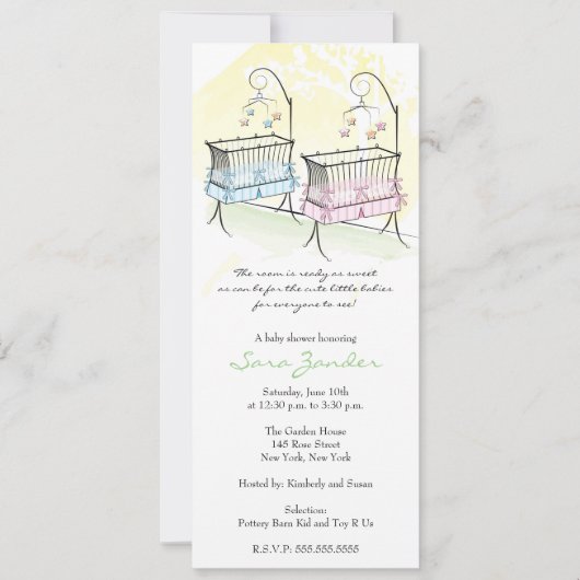 Twins Baby shower Invitation - Baby Wiegjes Kaart (Voorkant)