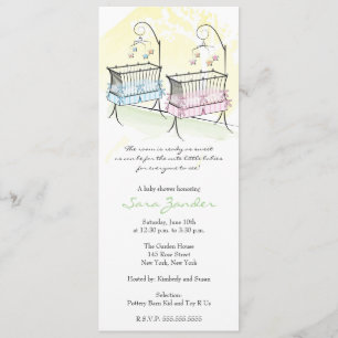 Twins Baby shower Invitation - Baby Wiegjes Kaart