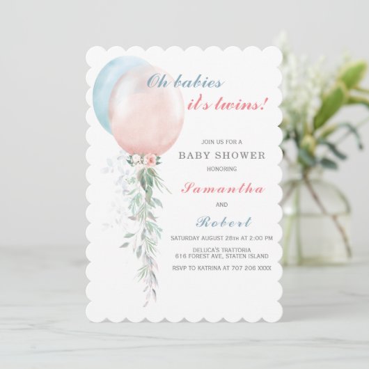 Twins Baby shower Invitation Boy and Girl Kaart (Staand voorkant)