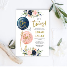 Twins Baby shower Invitation Boy and Girl