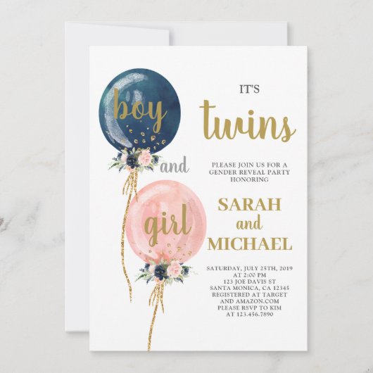Twins Baby shower Invitation Boy and Girl Kaart (Voorkant)