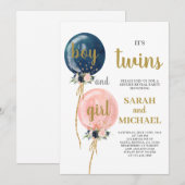 Twins Baby shower Invitation Boy and Girl Kaart (Voorkant / Achterkant)