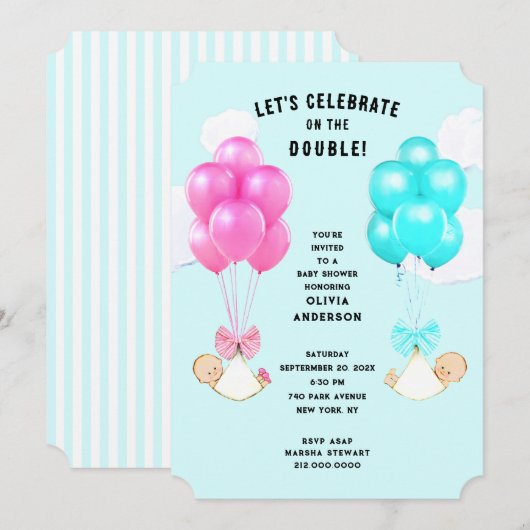 Twins Baby shower Invitation Kaart (Voorkant / Achterkant)
