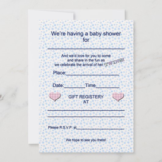 Twins Baby shower Invitation Kaart (Achterkant)