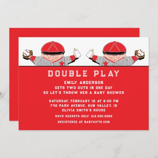 Twins Baby shower Invitation Kaart (Voorkant / Achterkant)