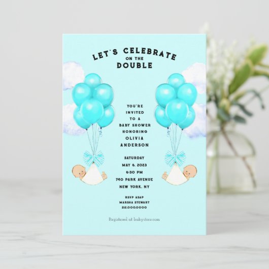 Twins Baby shower Invitation Kaart (Staand voorkant)