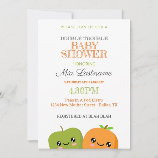 Twins Baby shower Invitation Kaart (Voorkant)