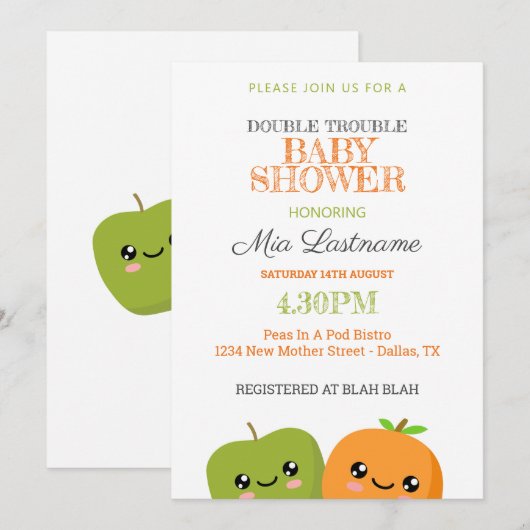 Twins Baby shower Invitation Kaart (Voorkant / Achterkant)