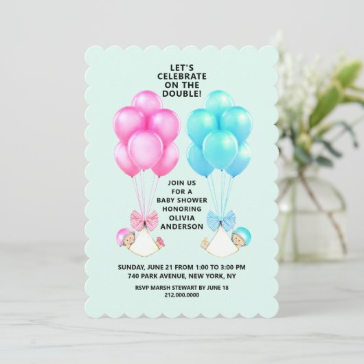 Twins Baby shower Invitation Kaart (Staand voorkant)
