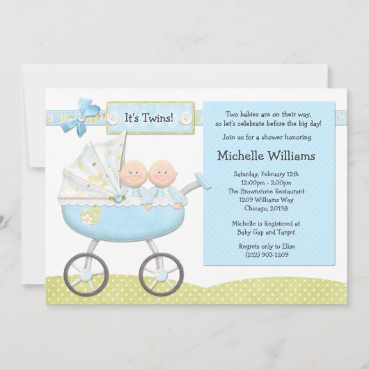 Twins Baby shower Invitation Kaart (Voorkant)