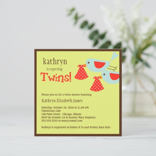 Twins Baby shower Invitation Kaart (Staand voorkant)