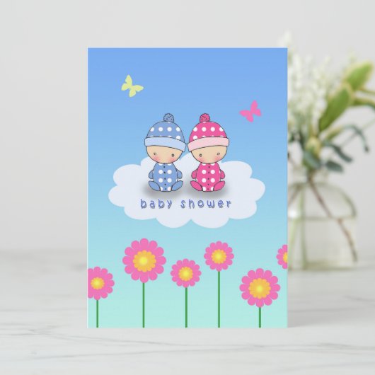 Twins Baby shower Invitation Kaart (Staand voorkant)