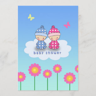 Twins Baby shower Invitation Kaart