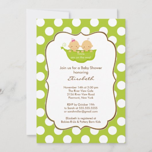 Twins Baby shower Invitation Little Pea Pod Kaart (Voorkant)