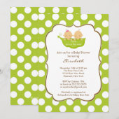 Twins Baby shower Invitation Little Pea Pod Kaart (Voorkant / Achterkant)