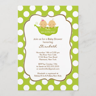 Twins Baby shower Invitation Little Pea Pod Kaart