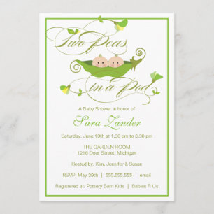 Twins Baby shower Invitation - Twee erwten in een  Kaart