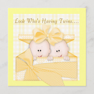 TWINS BABY SHOWER INVITATION YELLOW KAART