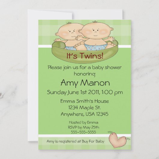 Twins baby shower kaart (Voorkant)