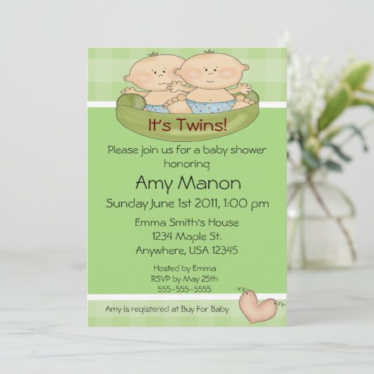 Twins baby shower kaart (Staand voorkant)